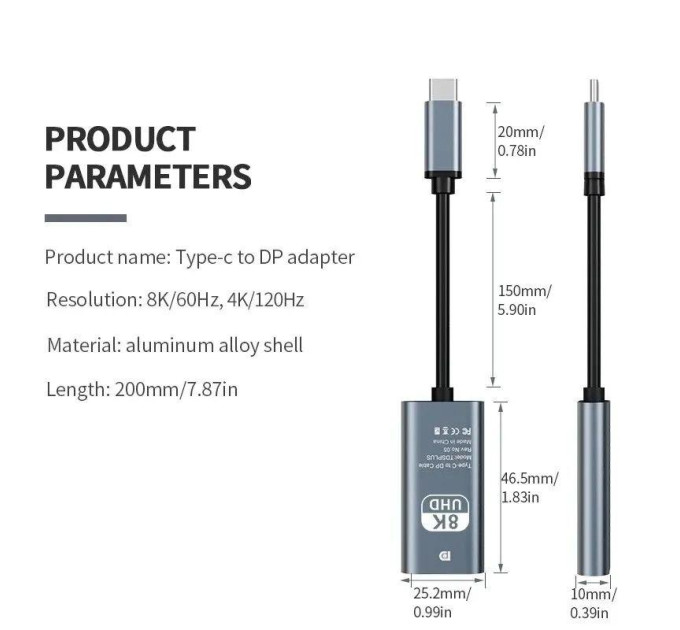 Адаптер перетворювач конвертер  Type-C - DisplayPort 8K 60Hz SmartGo