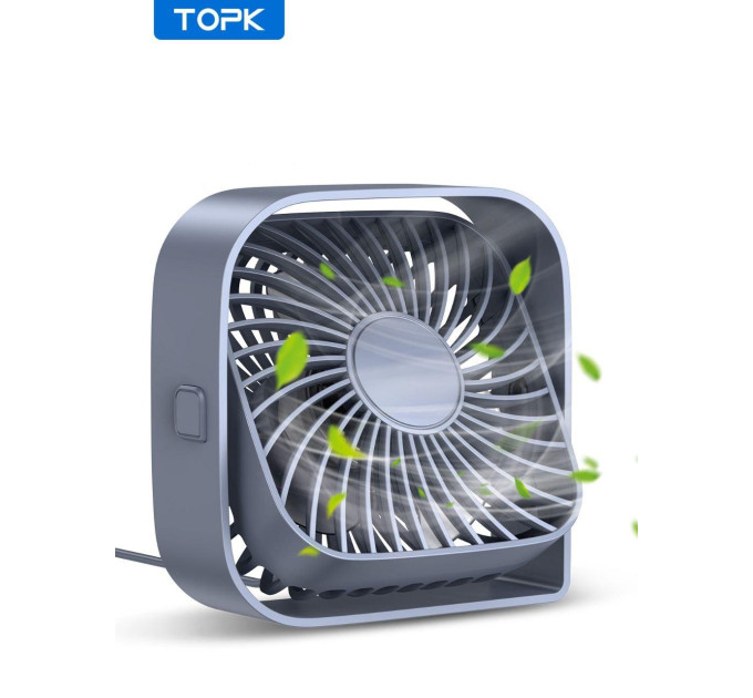 USB вентилятор портативний TOPK сірий, 3 швидкості.