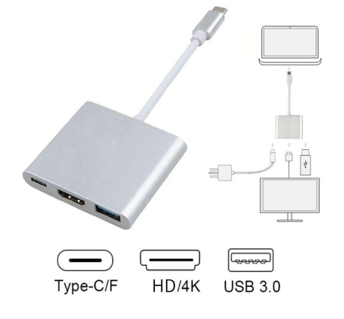 Хаб конвертер Type-C - HDMI Type-C USB 4K SmartGo
