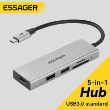 USB 3.0 хаб + кардридер + конвертер HDMI 4K Essager. Переходник Type-C - HDMI USB 3.0 хаб + кардридер + конвертер HDMI 4K Essager. Переходник Type-C - HDMI