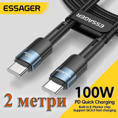 Кабель Type-c - Type-c 100W Essager PD QC4.0 FCP AFC - 2 m Black Кабель Type-c - Type-c 100W Essager PD QC4.0 FCP AFC - 2 m Black