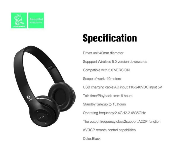 Bluetooth навушники Denmen DL15 бездротові BT 5.0