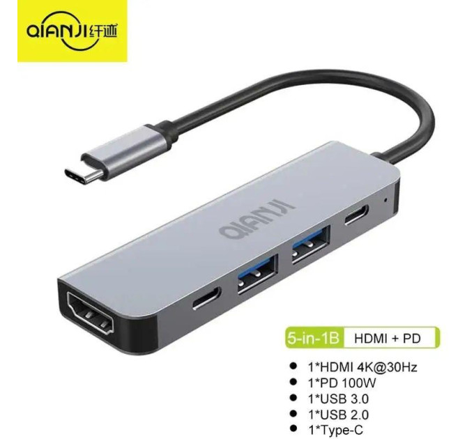 USB 3.0 хаб + конвертер HDMI 4K Qianji 5 у 1 USB 3.0 хаб + конвертер HDMI 4K Qianji 5 у 1