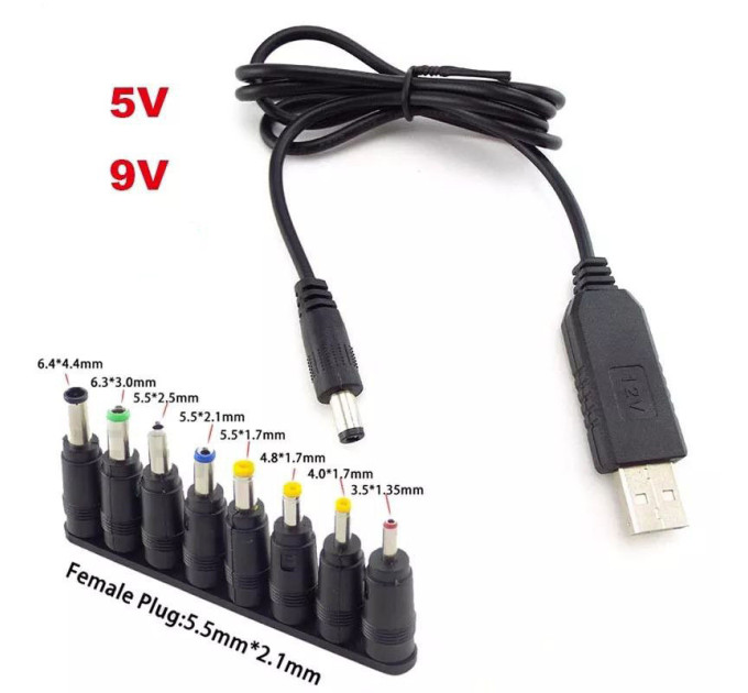 DC-DC Кабель 5V 9V перетворювач напруги + набір перехідників SmartGo DC-DC Кабель 5V 9V перетворювач напруги + набір перехідників SmartGo