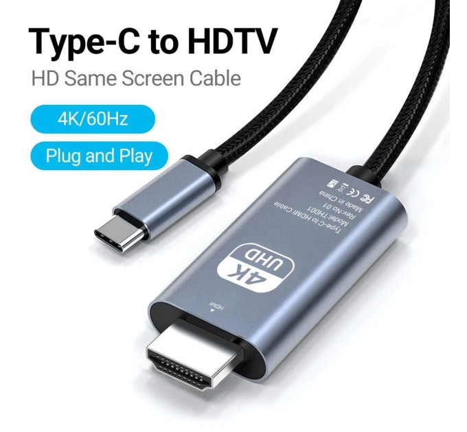 Кабель Type-C to HDMI SmartGo 4K 60Hz Pro V3- 2м Кабель Type-C to HDMI SmartGo 4K 60Hz Pro V3- 2м