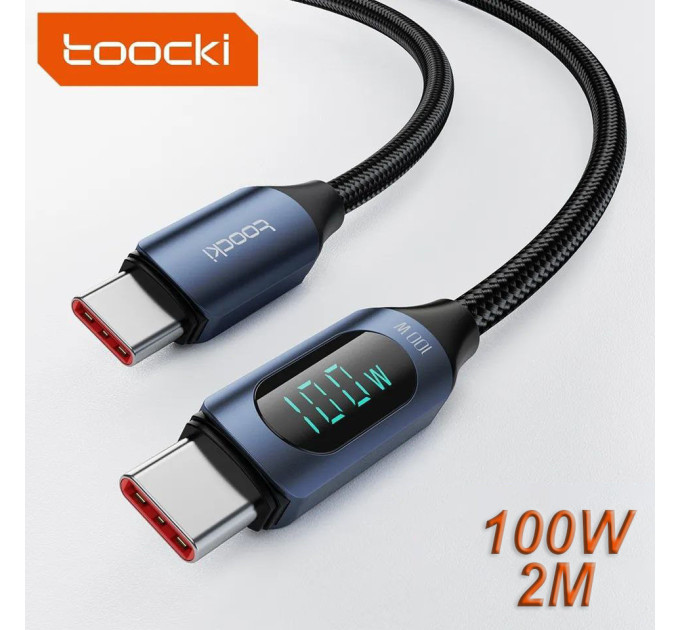 Кабель Type-c - Type-c 100W 2М Toocki Display PD3.0 QC4.0 FCP AFC Чорний Кабель Type-c - Type-c 100W 2М Toocki Display PD3.0 QC4.0 FCP AFC Чорний