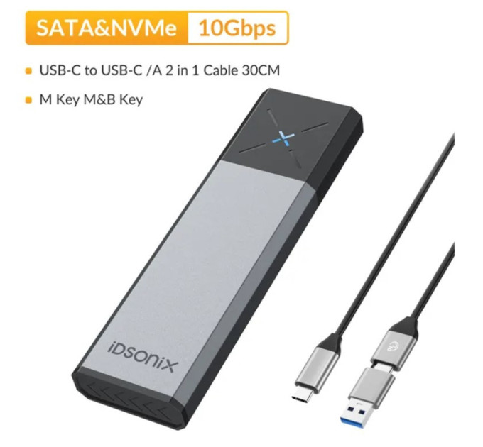 Зовнішня кишеня NVME NGFF m.2 SSD USB 3.0 + Type-C iDsonix Зовнішня кишеня NVME NGFF m.2 SSD USB 3.0 + Type-C iDsonix