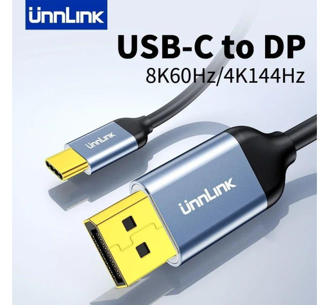 Кабель Type-C - DisplayPort 8K 60 Hz 1.5м DP1.4 UnnLink Кабель Type-C - DisplayPort 8K 60 Hz 1.5м DP1.4 UnnLink