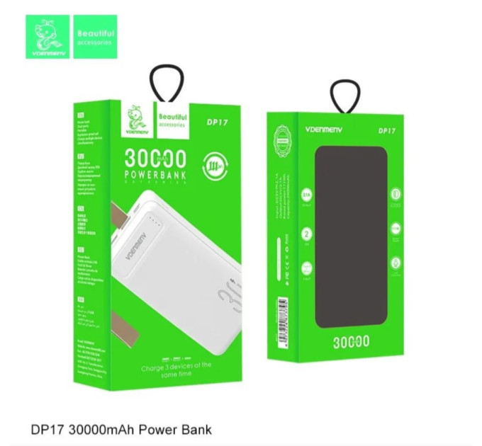 Powerbank 30000 mAh Denmen DP17  (DC5V/2.1A)  li-polymer Чорний