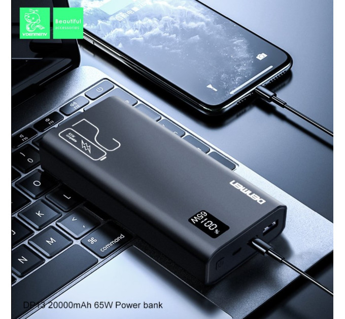 Powerbank 20000mAh Denmen DP13 (USB Output:5V/4.5A 5V/3A 9V/2A 12V/1.5A(max)) li-polymer Чорний метал