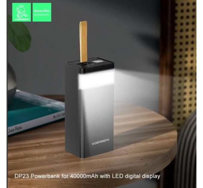 Powerbank 40000 mAh Denmen DP23  (DC5V/2.1A)  li-polymer + фонарь. Черный