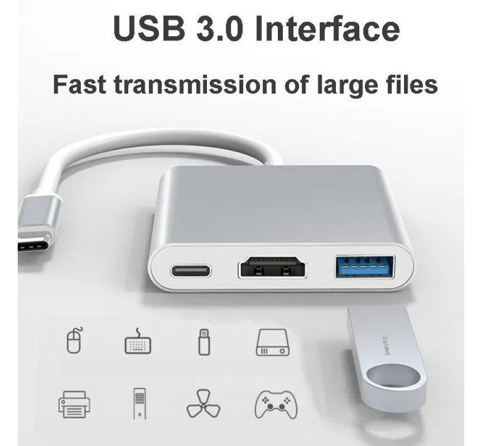 Адаптер перетворювач конвертер Type-C - HDMI USB Type-C 4K. Перехідник Type-C - HDMI SmartGo