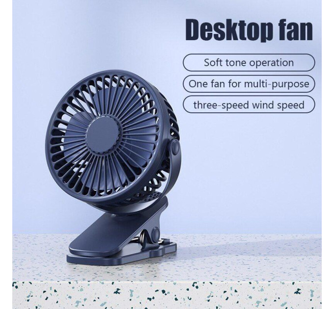 USB вентилятор портативний Cool Wind темно-синій, можливість встановити акумулятор 18650
