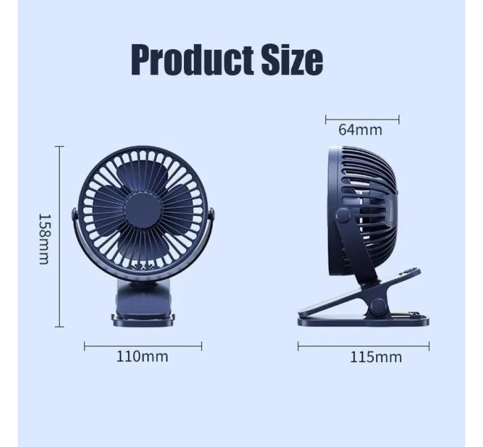 USB вентилятор портативний Cool Wind темно-синій, можливість встановити акумулятор 18650