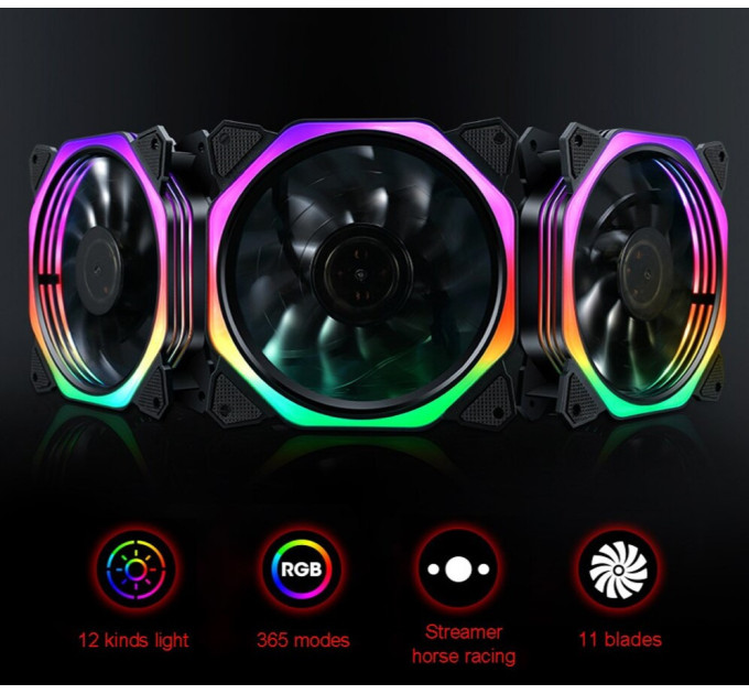 Вентилятор 120мм INPLAY M10 Rainbow  RGB 3pin+Molex 1200RPM Кулер 120 мм
