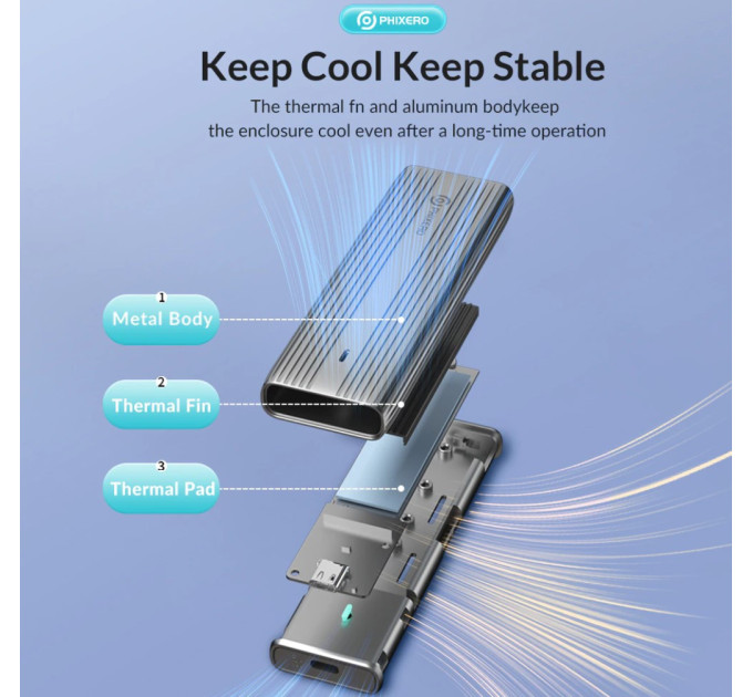 Зовнішня кишеня NVME NGFF m.2 SSD USB 3.0 + Type-C PHIXERO PXPWEM2-G2-GY-BP