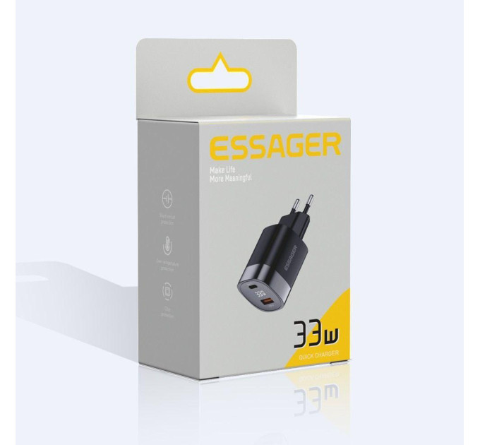 Мережевий зарядний пристрій Essager 33W GAN  Display JT-P18  чорне