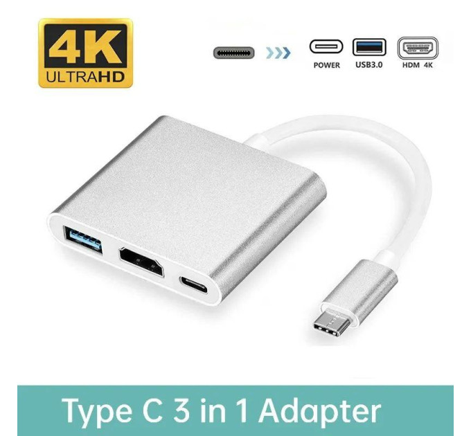 Адаптер преобразователь конвертер Type-C - HDMI USB Type-C 4K. Перехідник Type-C - HDMI