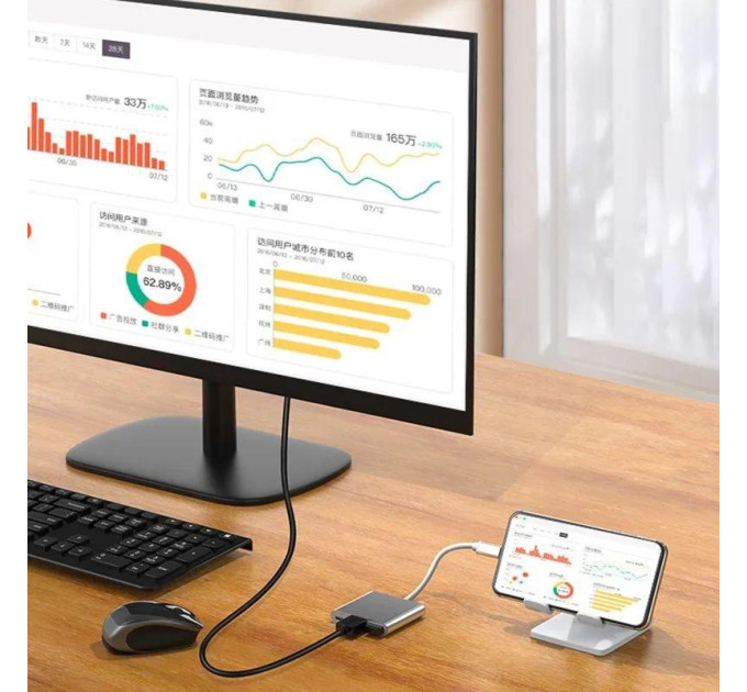 Адаптер преобразователь конвертер Type-C - HDMI USB Type-C 4K. Перехідник Type-C - HDMI