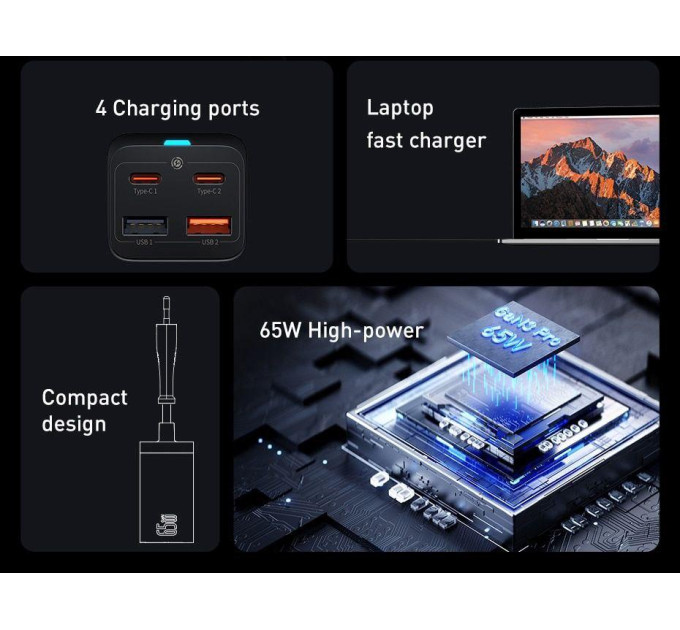 Мережевий зарядний пристрій Baseus GaN3 Pro Desktop 65W CCGP040101 (ccdk65e)  BLACK