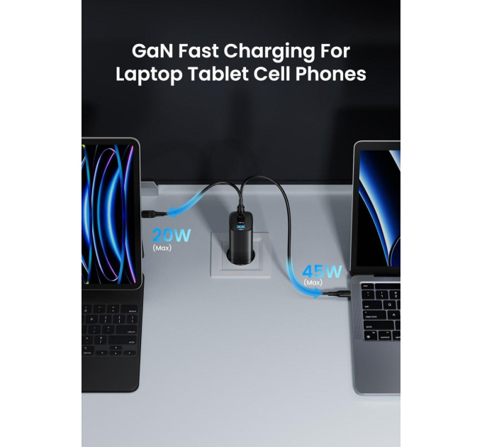 Мережевий зарядний пристрій Asometech 65W GAN (2xType-C + USB-A)