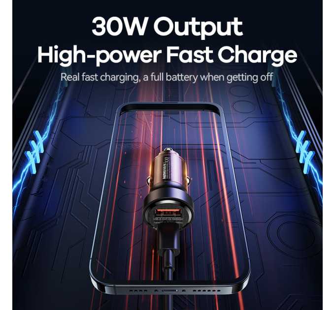 Автомобільний зарядний пристрій 30W REMAX Walking Series PD+QC  Cyberpunk Fast Car Charger RCC338  1C1A