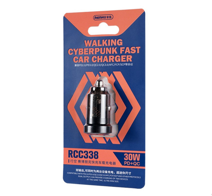 Автомобільний зарядний пристрій 30W REMAX Walking Series PD+QC  Cyberpunk Fast Car Charger RCC338  1C1A