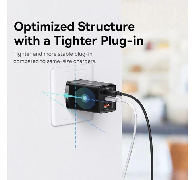 Мережевий зарядний пристрій Baseus GaN5 Pro 65W  (2C+U) PD3.0, QC4.0 (CCGAN65E5) Чорний