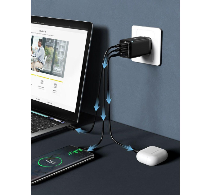 Мережевий зарядний пристрій Baseus GaN5 Pro 65W  (2C+U) PD3.0, QC4.0 (CCGAN65E5) Чорний