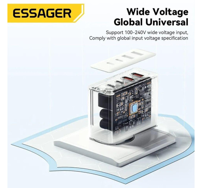 Мережевий зарядний пристрій Essager 100W GAN (2xType-C + 2xUSB-A)  ES-CD37 чорне