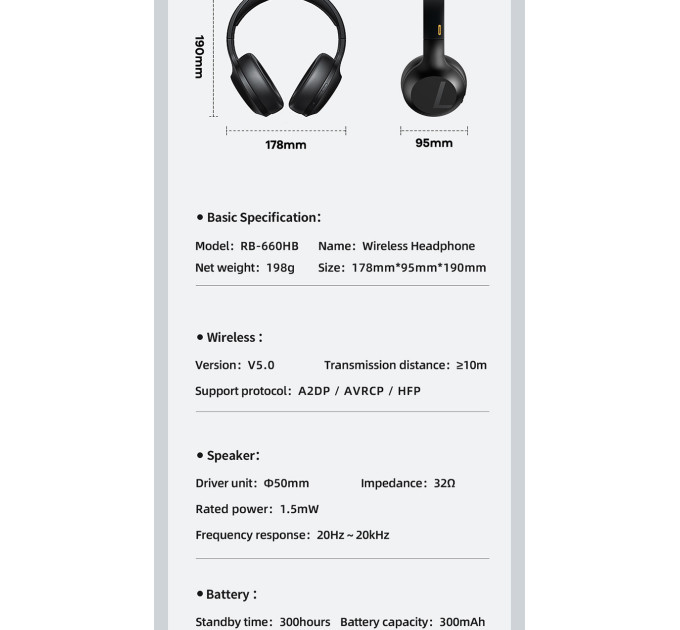 Bluetooth навушники Remax RB-660HB з мікрофоном
