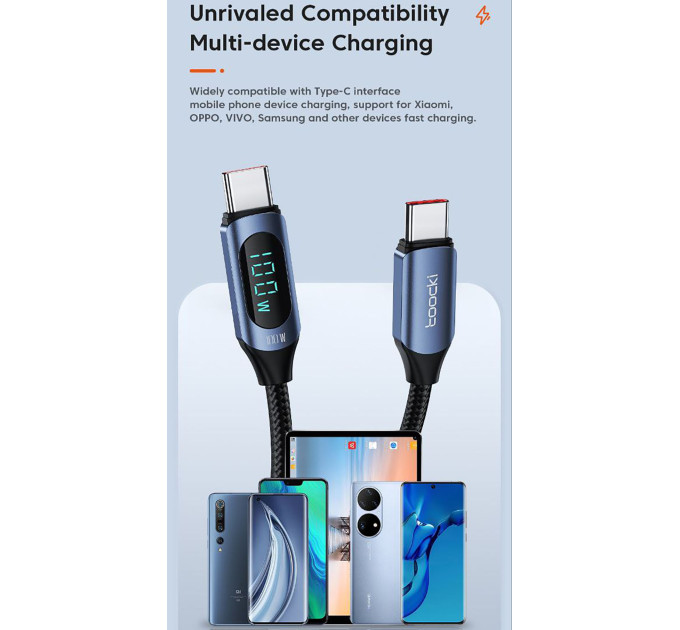 Кабель  Type-c - Type-c 100W 1М Toocki Display PD3.0 QC4.0 FCP AFC Чорний