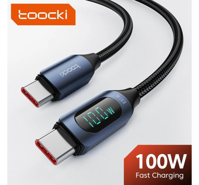 Кабель Type-c - Type-c 100W 1М Toocki Display PD3.0 QC4.0 FCP AFC Чорний Кабель Type-c - Type-c 100W 1М Toocki Display PD3.0 QC4.0 FCP AFC Чорний