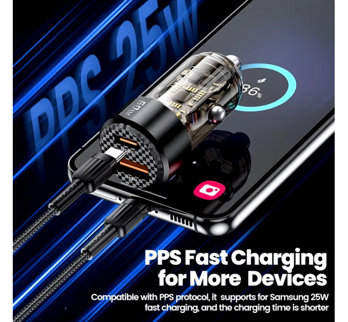 Автомобильное зарядное устройство 60W Toocki PD+QC 1C+1A Fast Car Charger