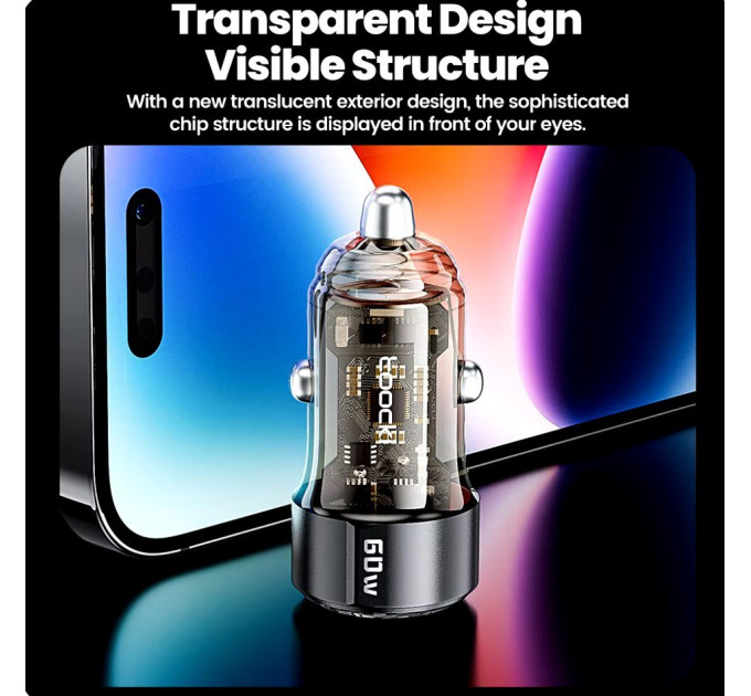 Автомобильное зарядное устройство 60W Toocki PD+QC 1C+1A Fast Car Charger