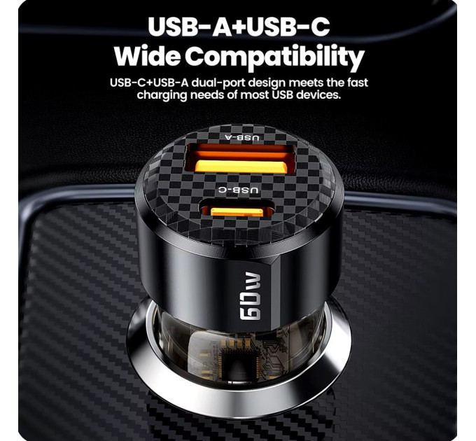 Автомобильное зарядное устройство 60W Toocki PD+QC 1C+1A Fast Car Charger