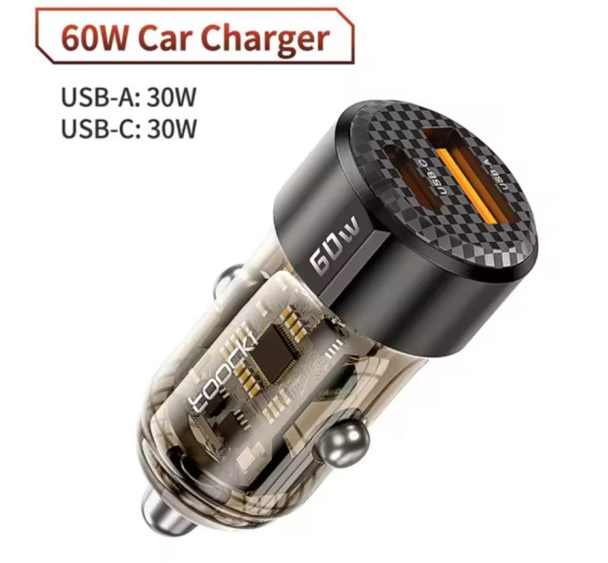 Автомобильное зарядное устройство 60W Toocki PD+QC 1C+1A Fast Car Charger