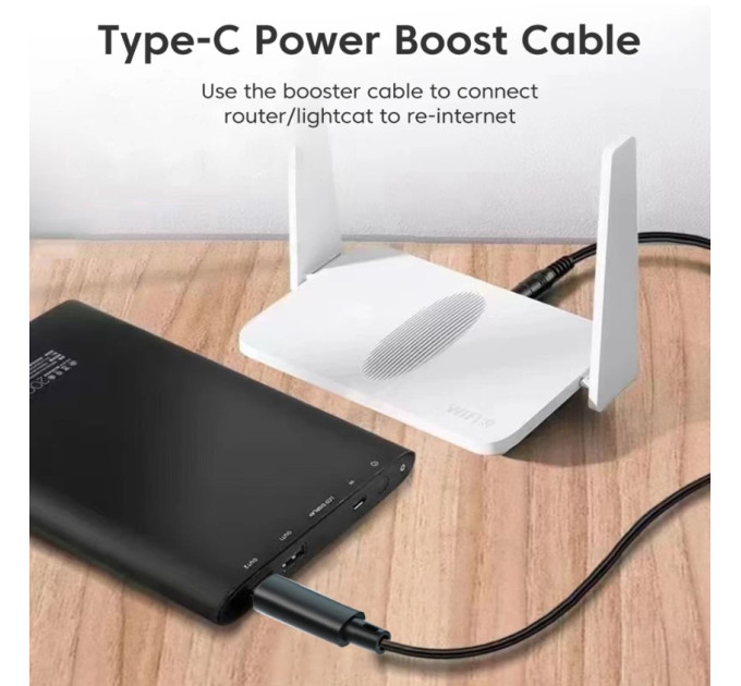 DC-DC Кабель Type-c 12V підвищуючий перетворювач з type-c 5 вольт на 12 вольт для роутера від powerbank