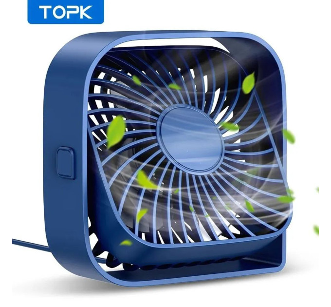 USB вентилятор портативний TOPK синій, 3 швидкості.