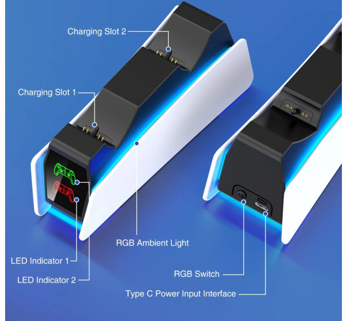 Зарядна док-станція з RGB-підсвіткою для PlayStation 5 PS5