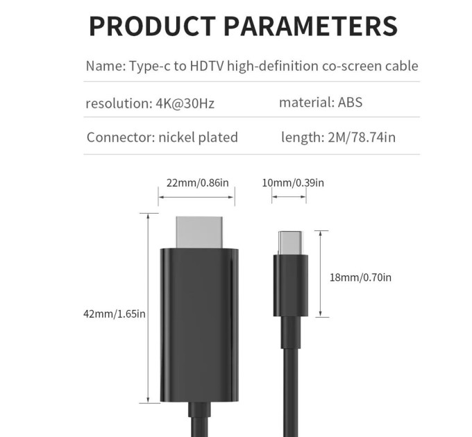 Кабель Type-C - HDMI 4К 1.8м SmartGO Thunderbolt 3 SmartGo